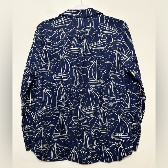Talbots Nautical Sailboat Half Button Up Popover Blouse NEW WITHOUT TAGS - Picture 6 of 9